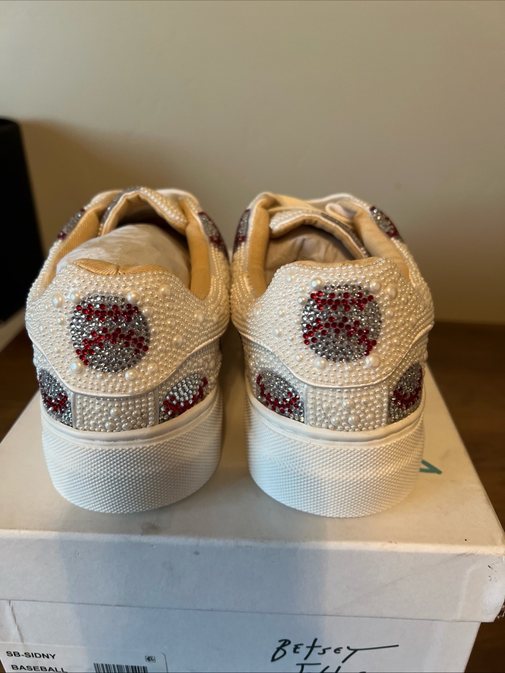 Betsey Johnson SB-Sidny White Baseball Platform Sneakers - Picture 2 of 6